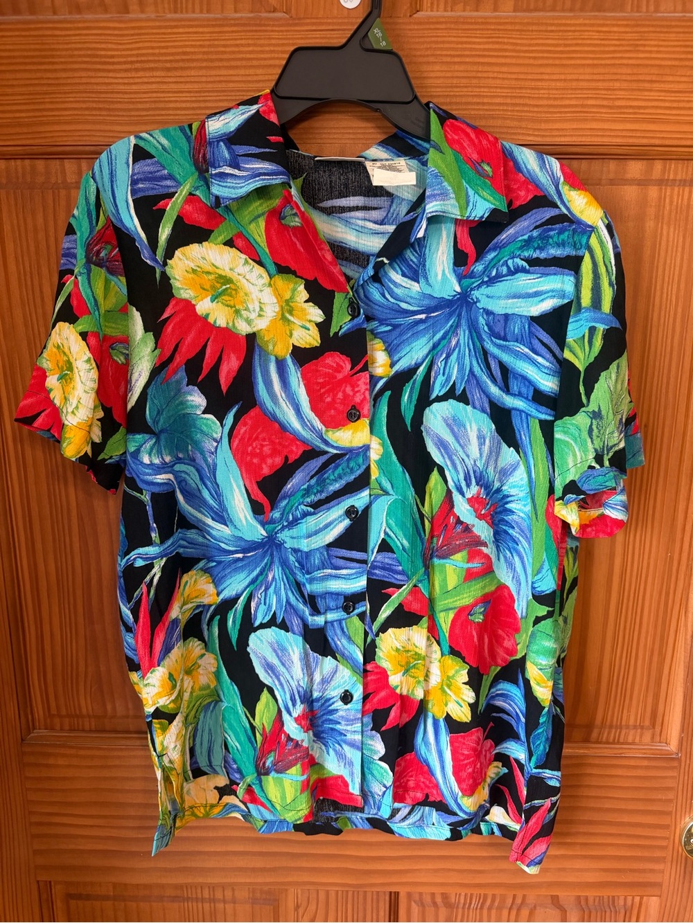 Vintage Koret Black Hawaiian Tropical Floral Short-Sleeve Shirt Small